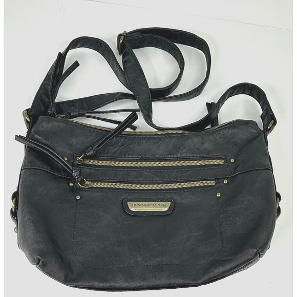 Stone Mountain Purse Medium‎ Bag Crossbody Strap Messenger Black Matt POCKETS! - Picture 1 of 12